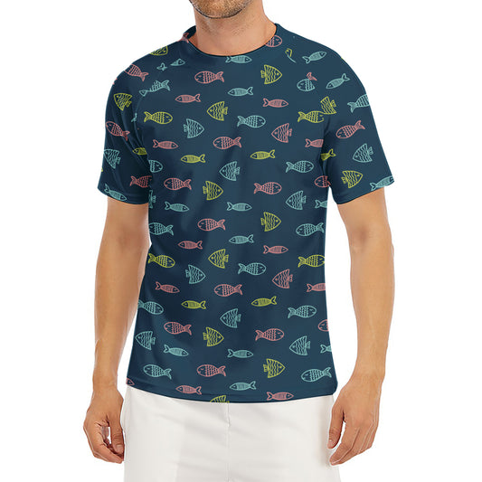 Cute Fish Pattern Print Men's Short Sleeve Rash Guard