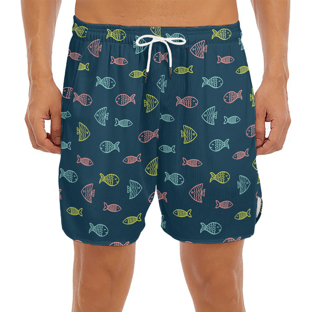 Cute Fish Pattern Print Men's Split Running Shorts