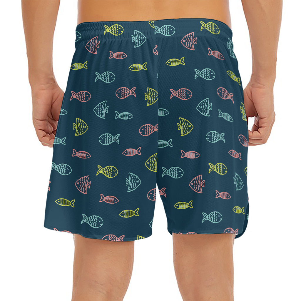 Cute Fish Pattern Print Men's Split Running Shorts