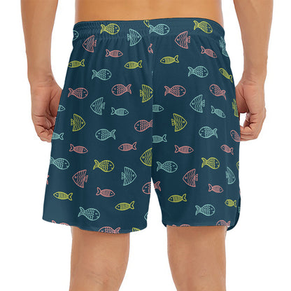 Cute Fish Pattern Print Men's Split Running Shorts