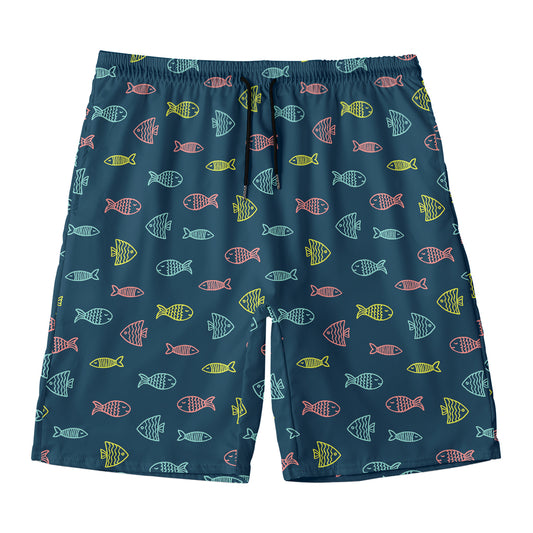 Cute Fish Pattern Print Men's Swim Trunks