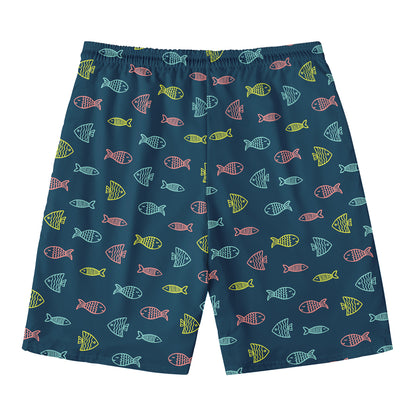 Cute Fish Pattern Print Men's Swim Trunks