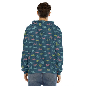 Cute Fish Pattern Print Men's Velvet Pullover Hoodie