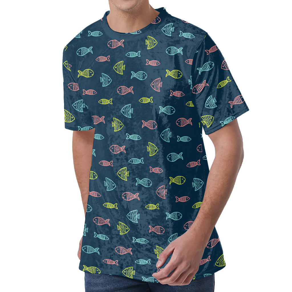 Cute Fish Pattern Print Men's Velvet T-Shirt