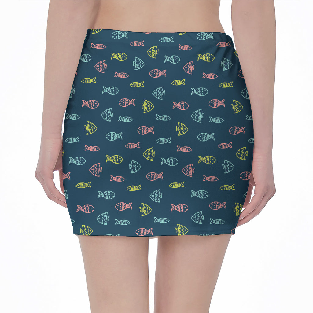 Cute Fish Pattern Print Pencil Mini Skirt