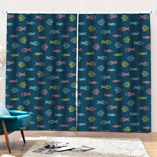 Cute Fish Pattern Print Pencil Pleat Curtains