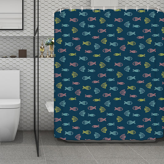 Cute Fish Pattern Print Polyester Shower Curtain