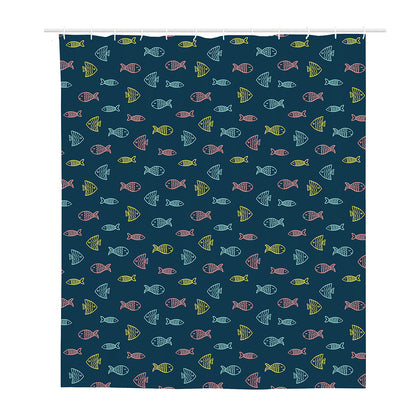 Cute Fish Pattern Print Polyester Shower Curtain