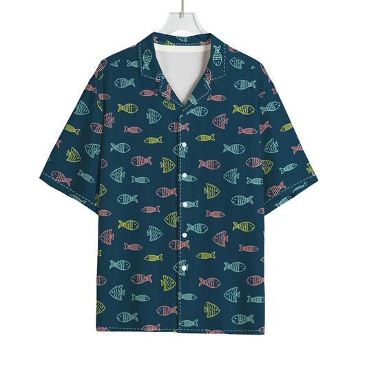 Cute Fish Pattern Print Rayon Hawaiian Shirt