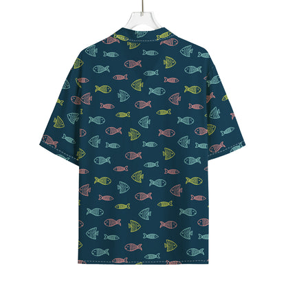 Cute Fish Pattern Print Rayon Hawaiian Shirt
