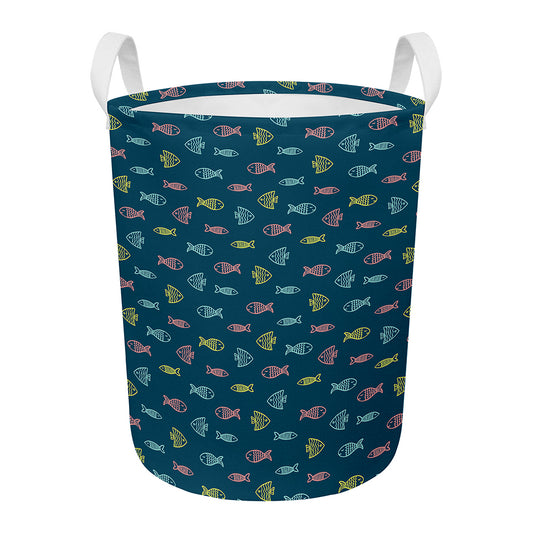 Cute Fish Pattern Print Round Laundry Basket