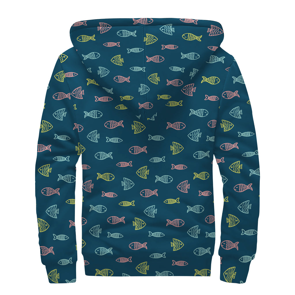 Cute Fish Pattern Print Sherpa Lined Zip Up Hoodie