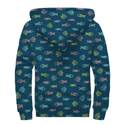 Cute Fish Pattern Print Sherpa Lined Zip Up Hoodie