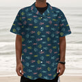 Cute Fish Pattern Print Textured Short Sleeve Shirt
