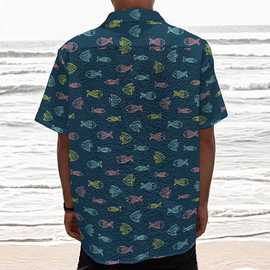 Cute Fish Pattern Print Textured Short Sleeve Shirt