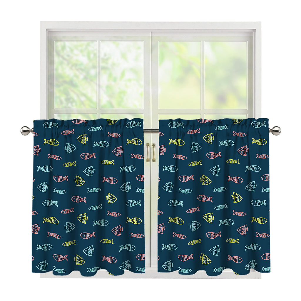 Cute Fish Pattern Print Tier Curtains