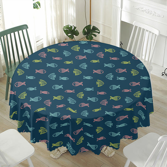 Cute Fish Pattern Print Waterproof Round Tablecloth