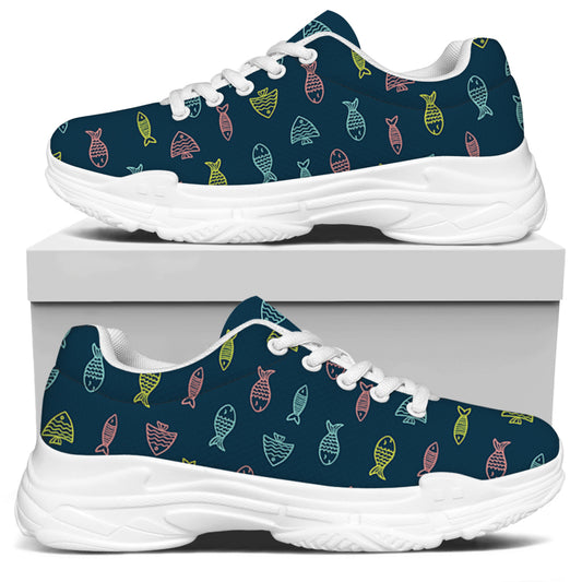 Cute Fish Pattern Print White Chunky Shoes
