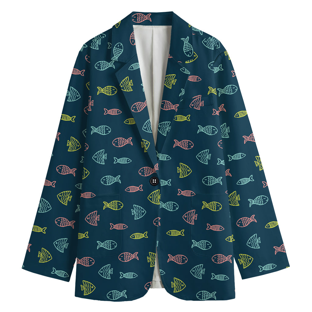 Cute Fish Pattern Print Women's Cotton Blazer