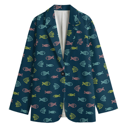 Cute Fish Pattern Print Women's Cotton Blazer