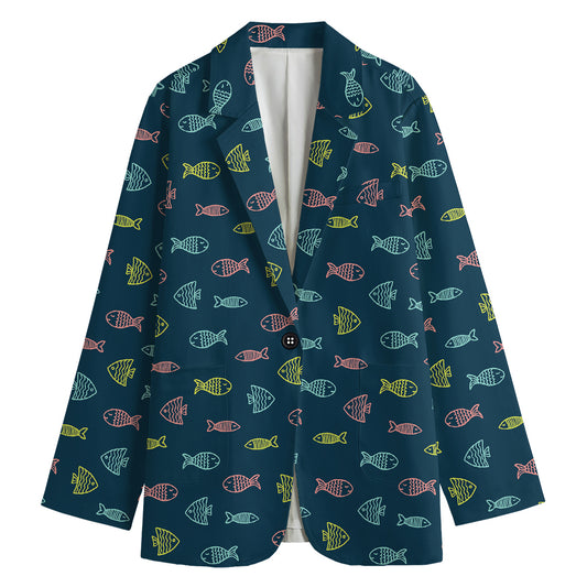 Cute Fish Pattern Print Women's Cotton Blazer