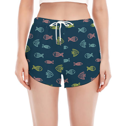 Cute Fish Pattern Print Women's Split Running Shorts