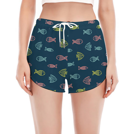 Cute Fish Pattern Print Women's Split Running Shorts