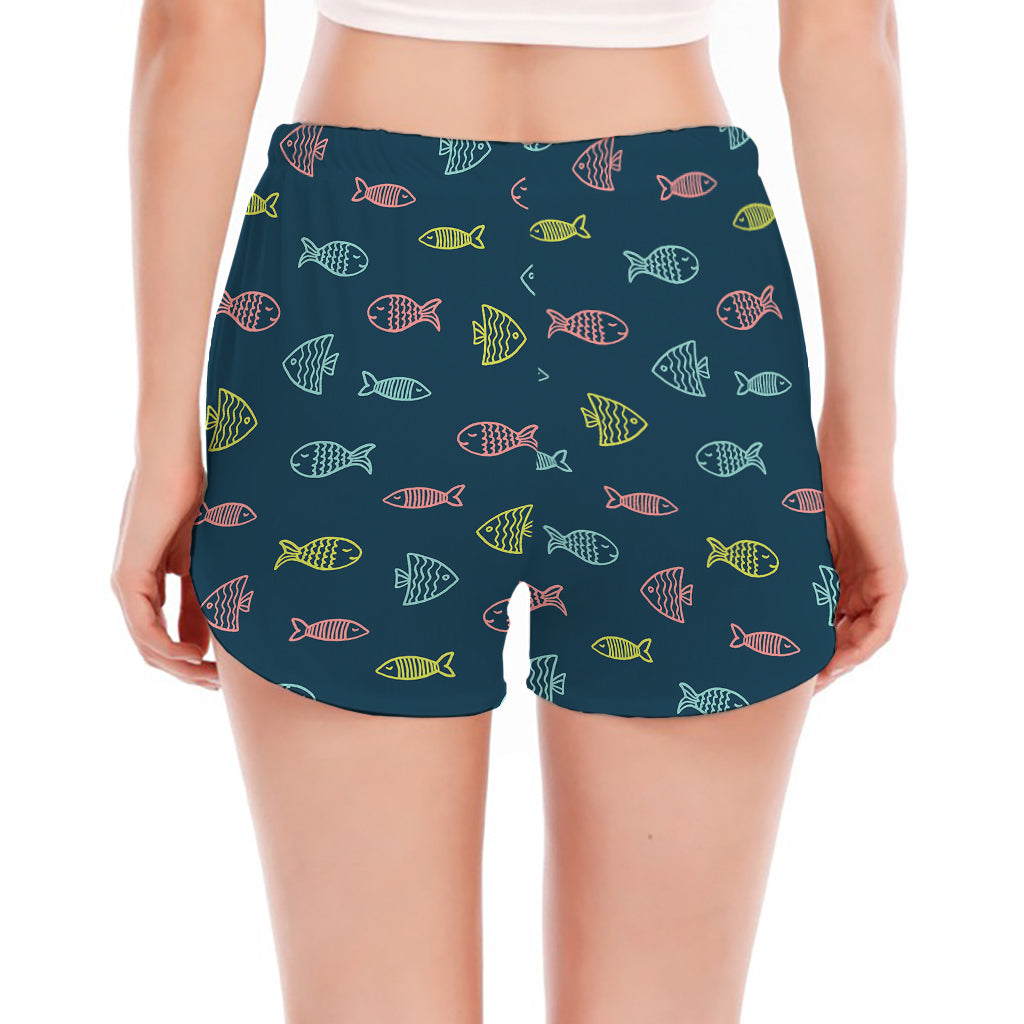 Cute Fish Pattern Print Women's Split Running Shorts