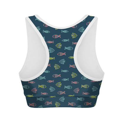 Cute Fish Pattern Print Women's Sports Bra