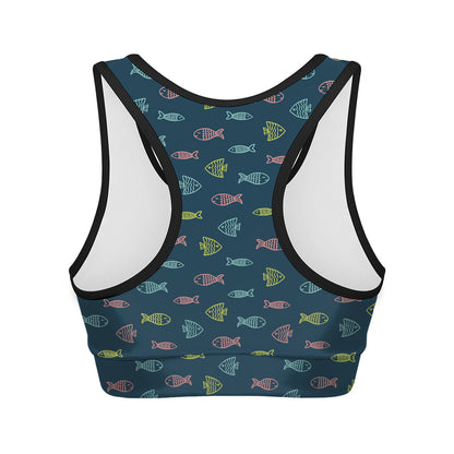 Cute Fish Pattern Print Women's Sports Bra