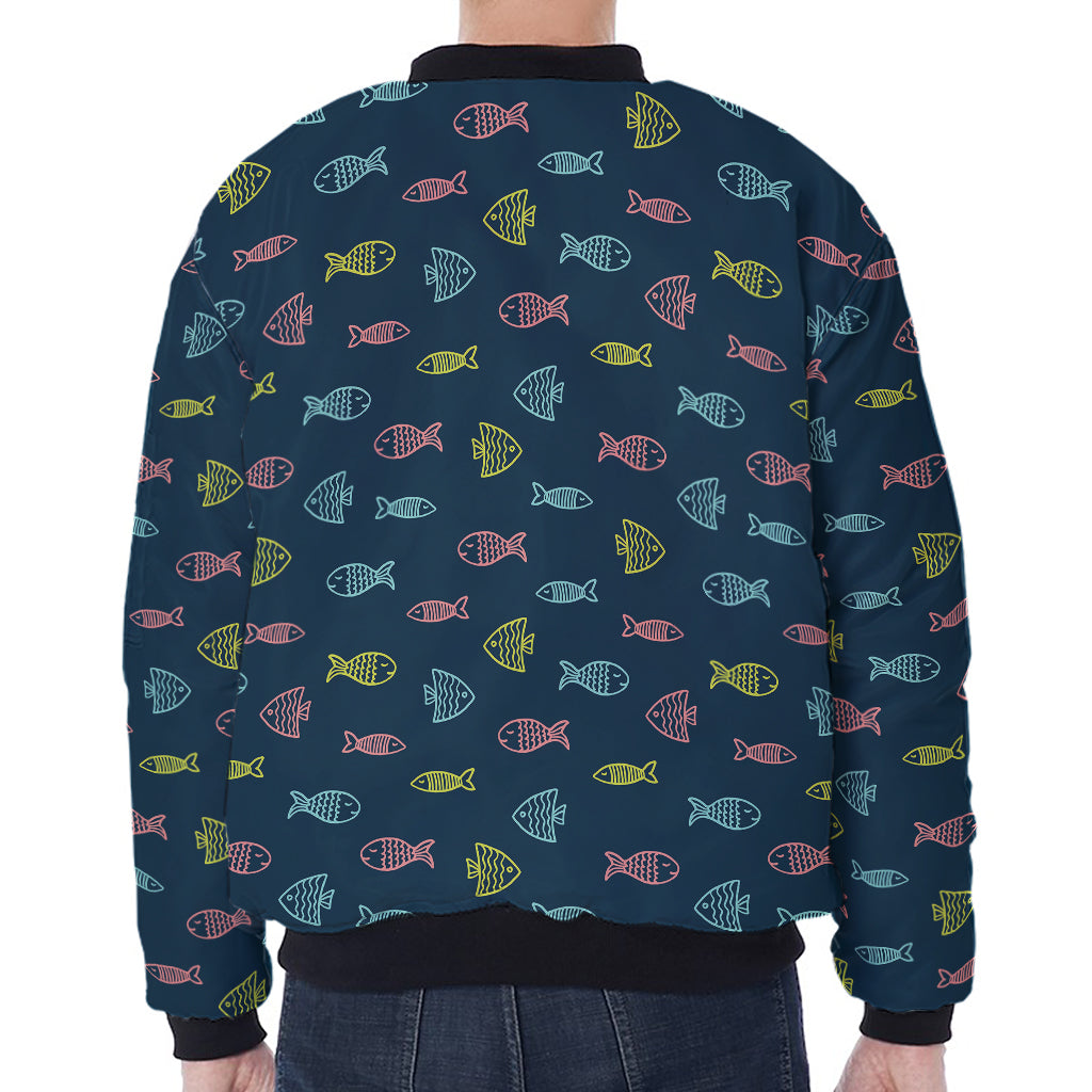 Cute Fish Pattern Print Zip Sleeve Bomber Jacket