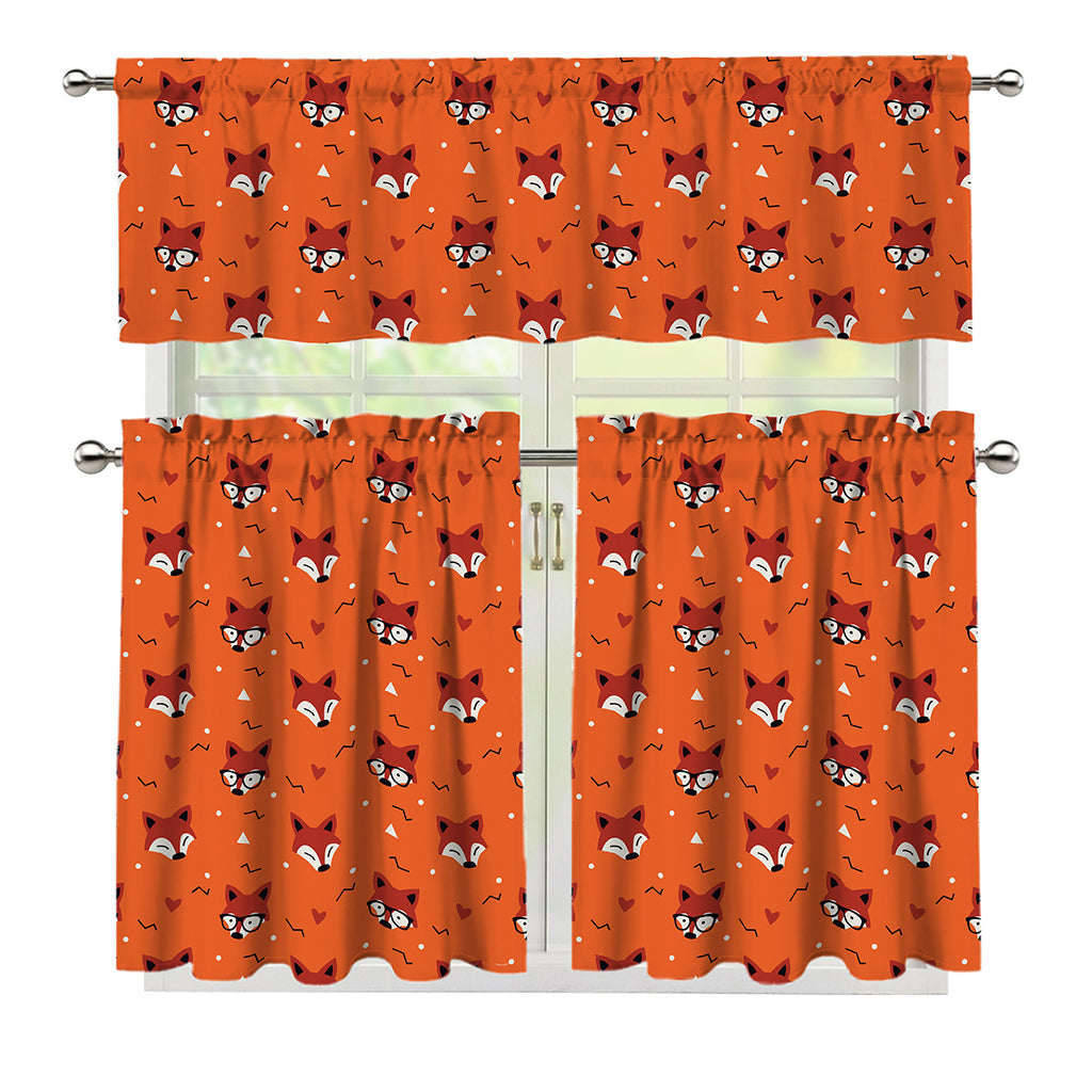 Cute Fox Pattern Print 3 Piece Kitchen Curtains