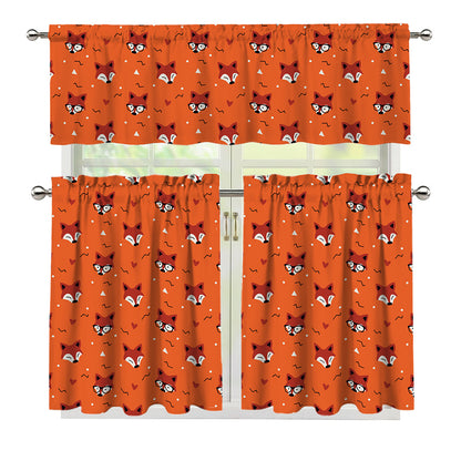 Cute Fox Pattern Print 3 Piece Kitchen Curtains