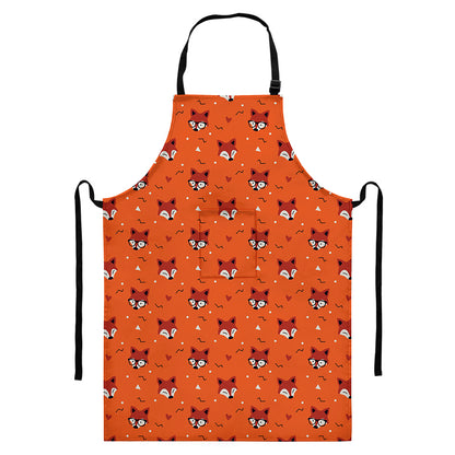 Cute Fox Pattern Print Bib Apron With Pocket