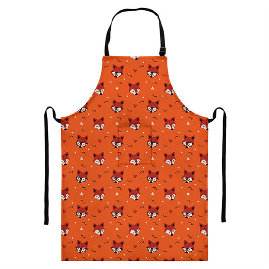 Cute Fox Pattern Print Bib Apron With Pocket