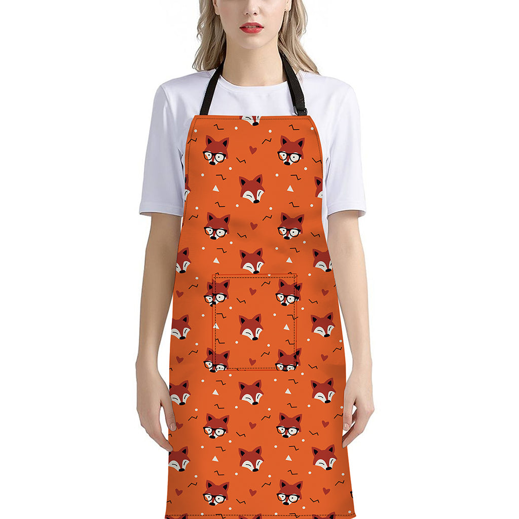 Cute Fox Pattern Print Bib Apron With Pocket