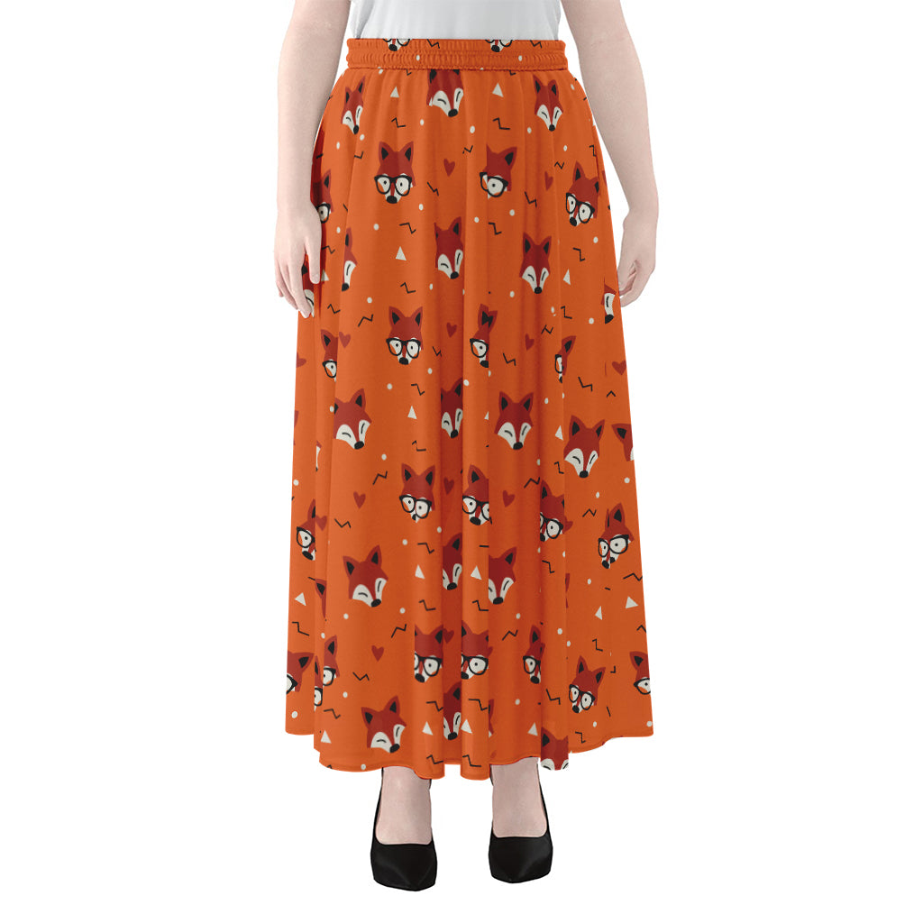 Cute Fox Pattern Print Chiffon Maxi Skirt