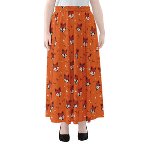 Cute Fox Pattern Print Chiffon Maxi Skirt