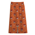Cute Fox Pattern Print Cotton Front Slit Maxi Skirt