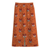 Cute Fox Pattern Print Cotton Front Slit Maxi Skirt