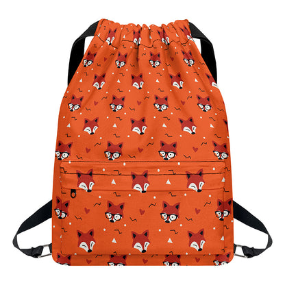 Cute Fox Pattern Print Drawstring Backpack