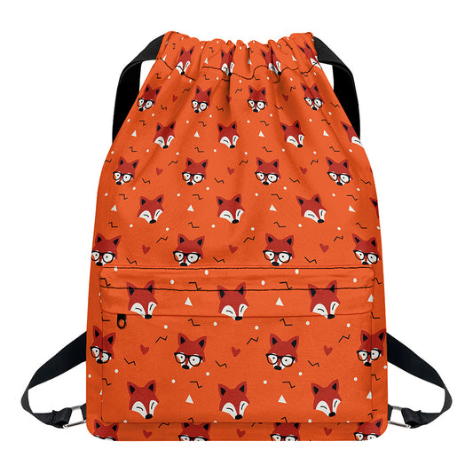 Cute Fox Pattern Print Drawstring Backpack