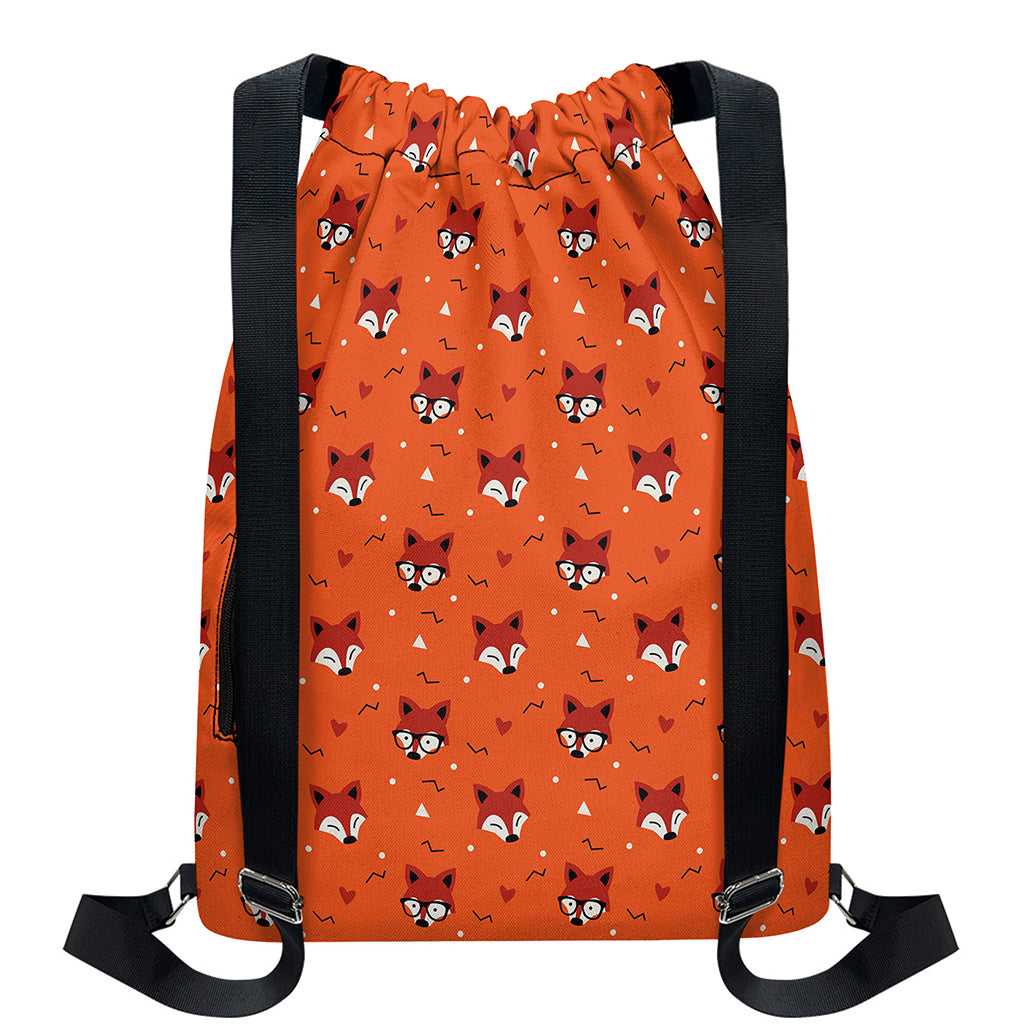 Cute Fox Pattern Print Drawstring Backpack
