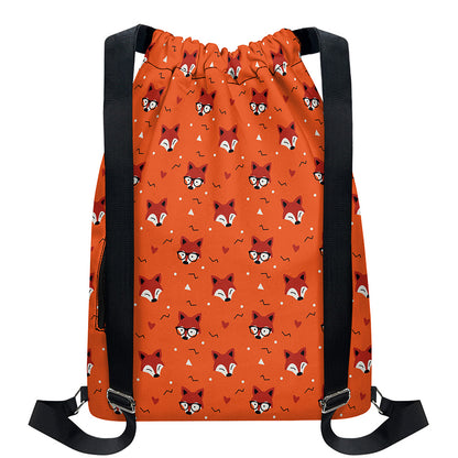 Cute Fox Pattern Print Drawstring Backpack