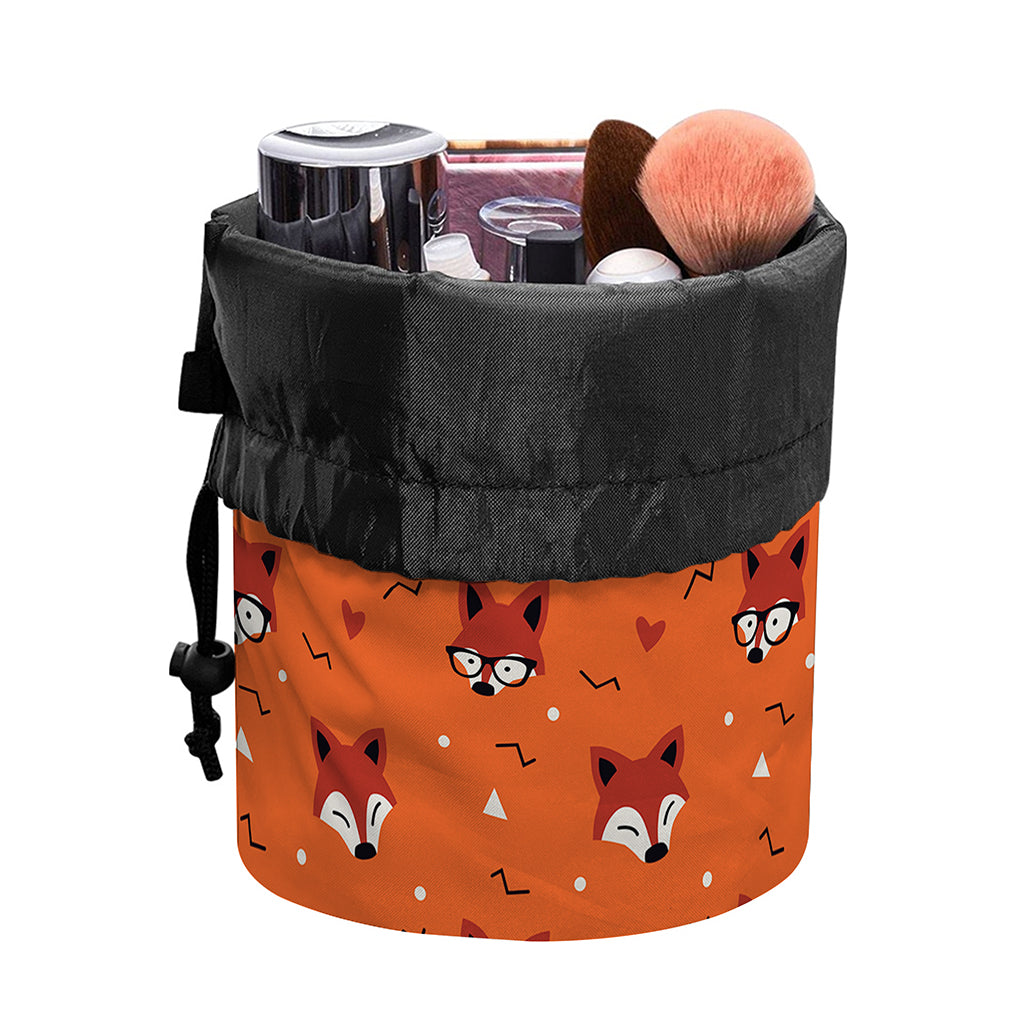 Cute Fox Pattern Print Drawstring Makeup Bag