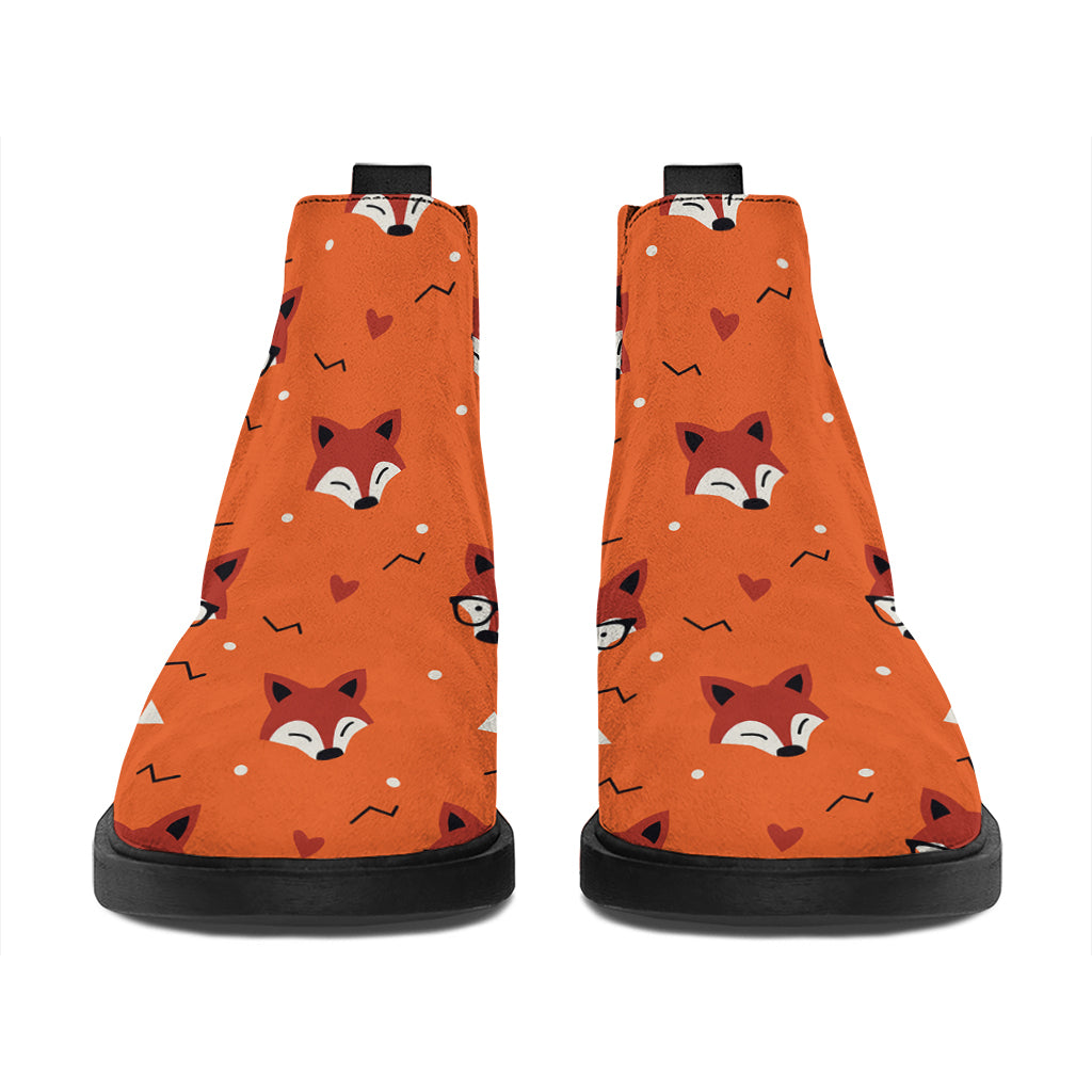 Cute Fox Pattern Print Flat Ankle Boots