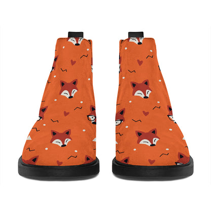 Cute Fox Pattern Print Flat Ankle Boots