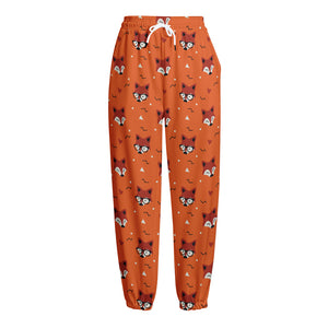 Cute Fox Pattern Print Fleece Lined Knit Pants