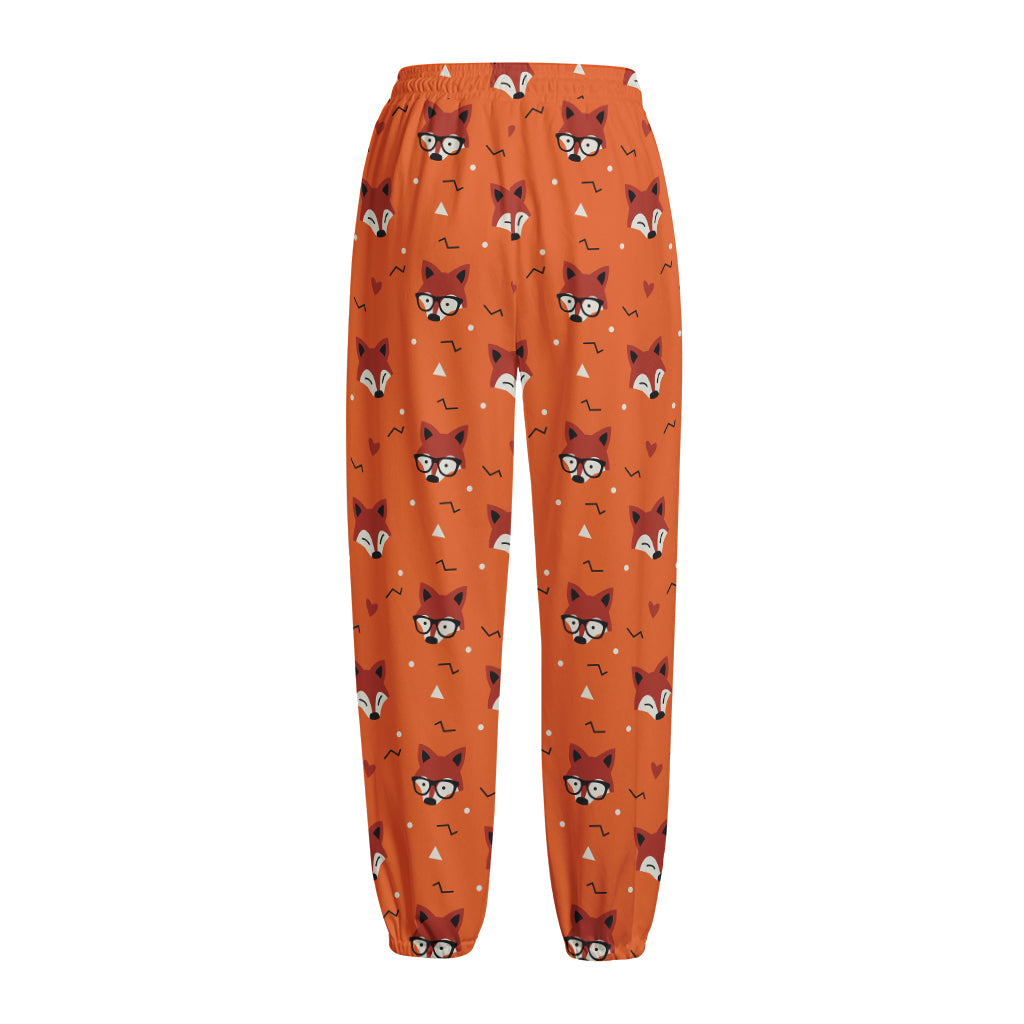 Cute Fox Pattern Print Fleece Lined Knit Pants