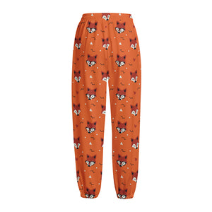 Cute Fox Pattern Print Fleece Lined Knit Pants